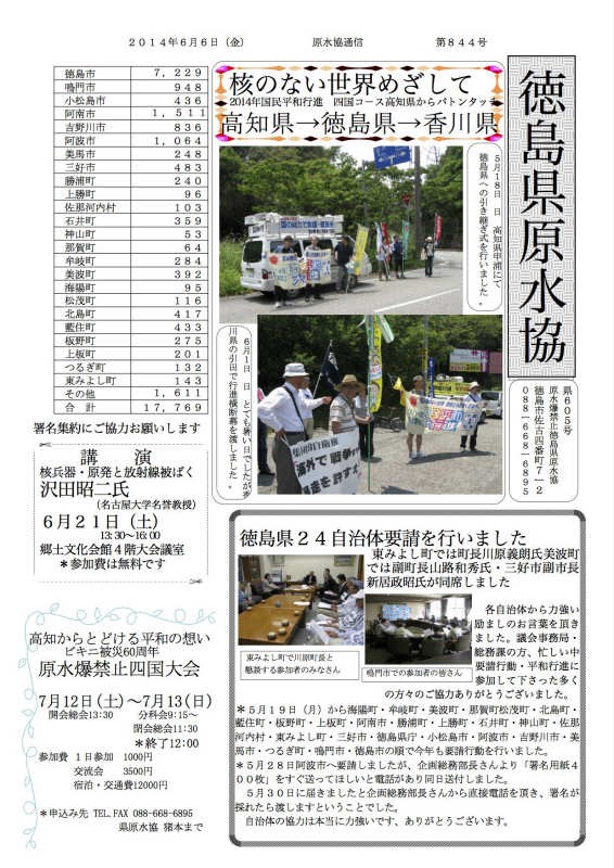 徳島県原水協通信（2014年6月6日）表