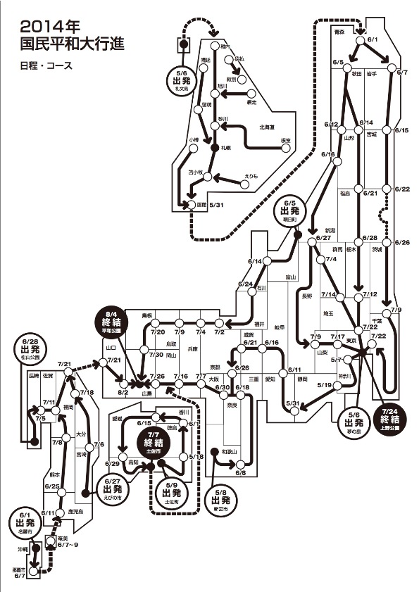 2014年国民平和大行進コース・日程